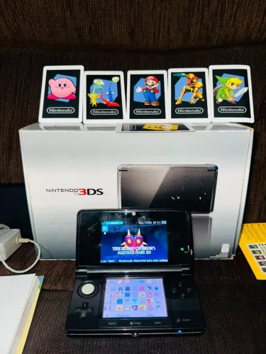 Nintendo 3DS Preto Na Caixa Destravado + 200 Jogos Instalados + Manuais + AR Cards