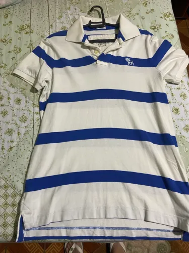 Camisa Polo Abercrombie & Fitch Listrada Azul e Branca - Original
