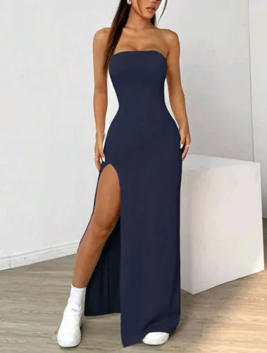 Vestido Longo Tomara-que-caia Azul Marinho ? Tamanho PP