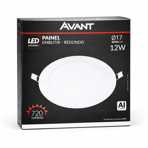 Painel LED 12W Embutir Redondo Avant Branco Frio 6500K Bivolt