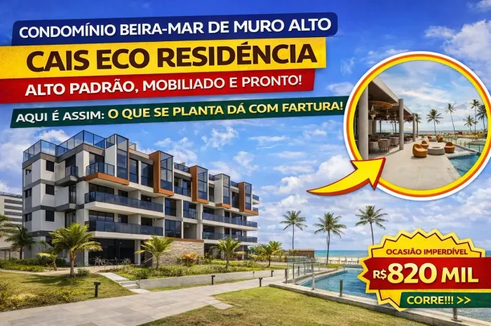 Flat em Muro Alto - Cais Eco Residência - Mobiliado