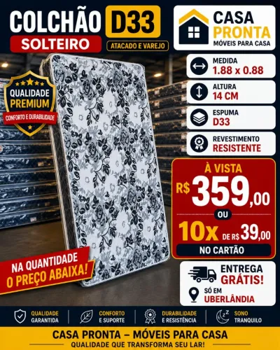 Colchão Solteiro D33 1,88 x 0,88 14cm Novo - Entrega Grátis<br>