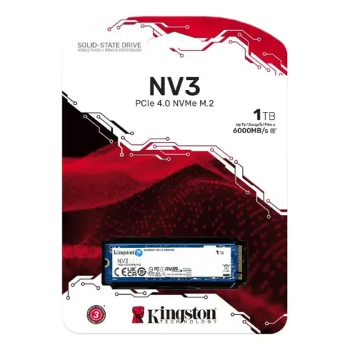 SSD Kingston NV3, 1 TB, M.2, NVMe, Leitura: 6000 MB/s, Gravação: 4000 MB