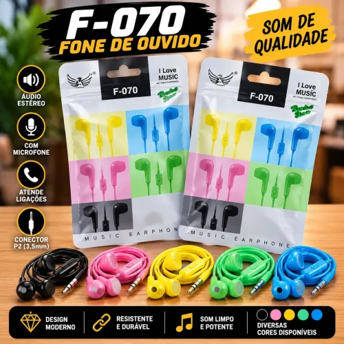 Fone De ouvido Com microfone simples 6 cores disponíveis