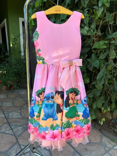 Vestido Rosa Lilo e Stitch Tamanho 8