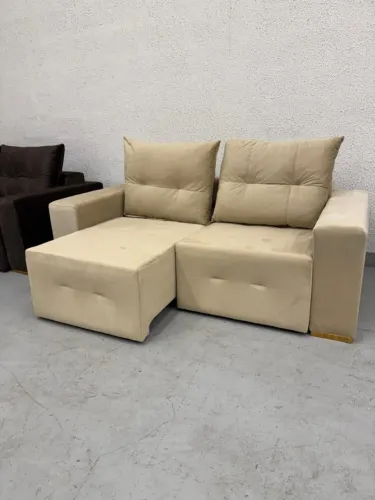 sofa retratil 3 lugares suede bege