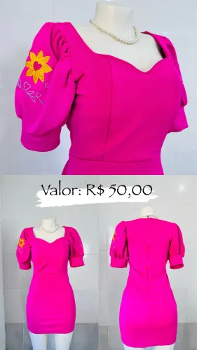 Vestido rosa de manga romântico bordado