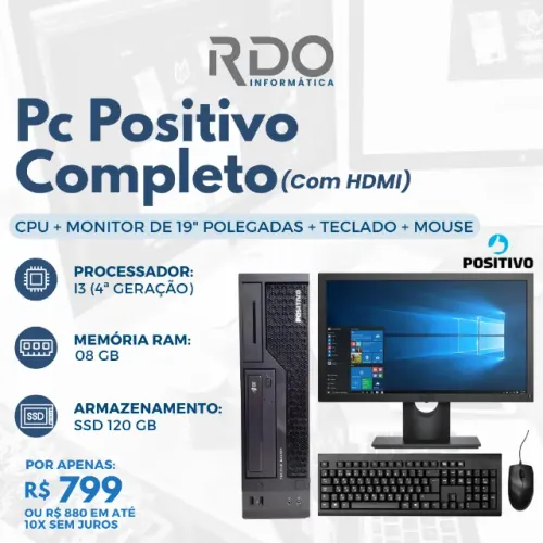 Computador SFF Positivo I3 4A com HDMI + KIT Teclado e Monitor e Mouse