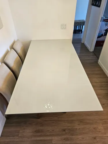 Tampo de mesa madeira maciça com vidro 6cc off white temperado 2mx1m