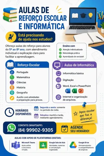 Aulas de Reforço Escolar (5º ao 8º Ano) e Informática
