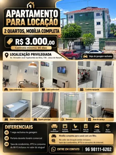 Apartamento 2/4 mobiliado no centro da cidade.