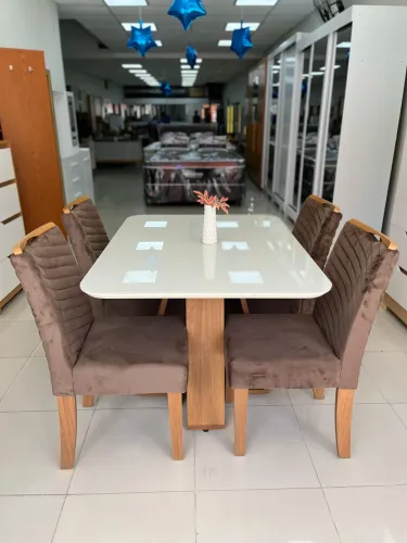 Mesa de jantar celeste 04 Cadeiras DJ Móveis - Entrega Imediata;