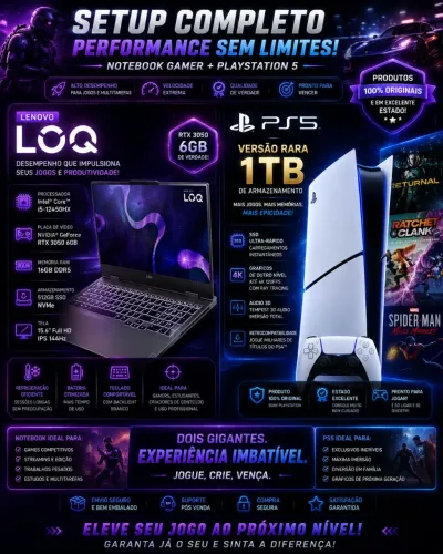 PS5 Slim 1TB + Notebook Lenovo LOQ RTX 3050 6GB | VENDO OU ACEITO TROCA
