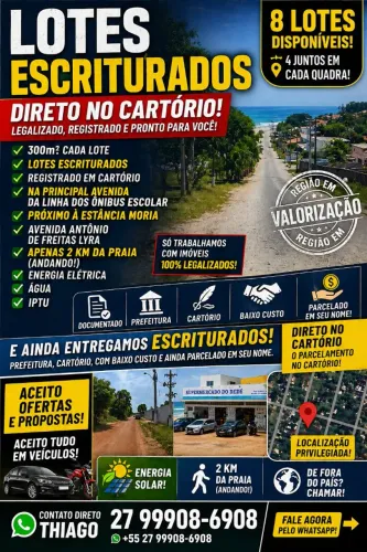 Lotes Praias, Guarapari, 300m² CADA LOTE, troco, APENAS 7 UNIDADES, 4 JUNTOS NA QUADRA