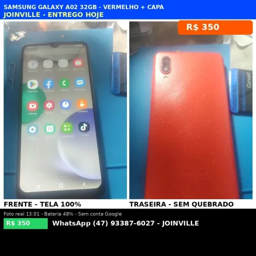 Galaxy A02 32GB de memória interna 2GB de RAM,frente e traseira está ok , bateria muito .