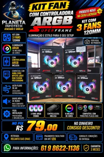 Kit Fans ARGB com controladora SuperFrame, produto novo ( com garantia )
