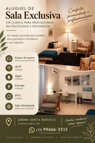 Sala em Clínica para Psicólogo ou Psicanalista