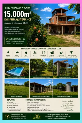 SITIO A VENDA 15.000 METRO QUADRADOS EM SANTA QUITÉRIA . CE