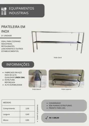 Prateleira Industrial em Inox 304 - 2m