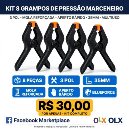 Kit 8 Grampos De Pressão Marceneiro 3 Pol Mola Reforçado Sargento Com Aperto Rápido