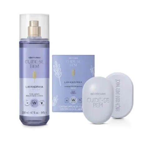 Kit Lavanda: Body Splash e Sabonet<br>Lvandinha: Body Splash<br>200ml + Sabonetes Em Barra<br>2x80g