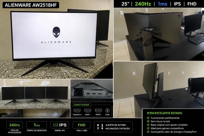 Monitor Gamer Alienware AW2518HF 25" 240Hz Full HD - Excelente Estado