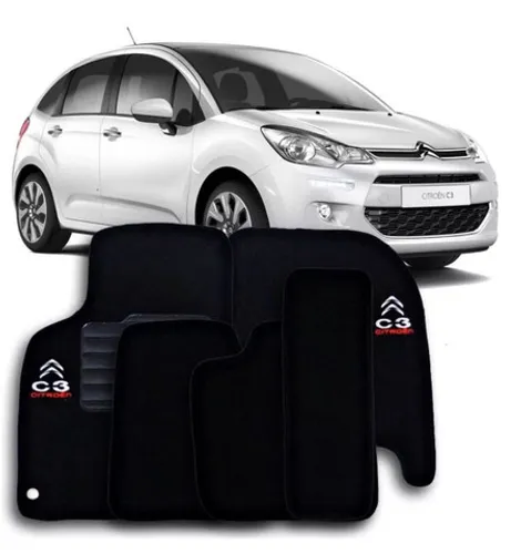 Tapete Automotivo Citroen C3 2003 2004 2005 a 2012 2013 2014 2015 a2018Personalizado Preto