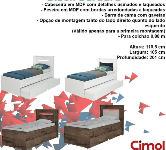 Quarto cama solteiro bi cama com gaveta