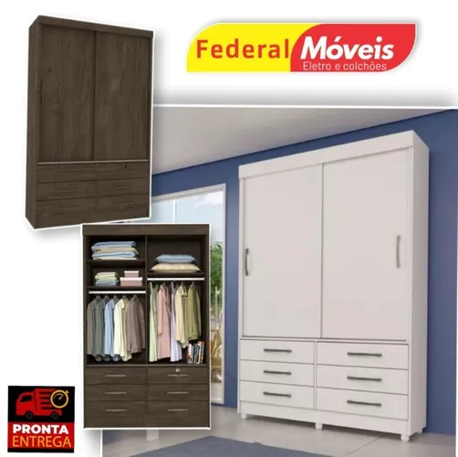 Guarda Roupas Chicago 2 Portas 6 Gavetas - Fazemos Entrega - Fazemos crediario