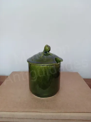 Antigo porta objetos, em porcelana verde - 12cm de altura