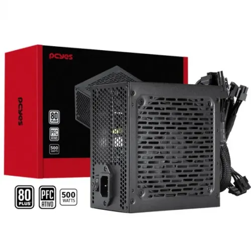 Fonte ATX 500W Real PFC Ativo 80 Plus White Pcyes Shocker - 3 Anos de Garantia - WZetta