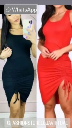Vestido modelo franzido na perna preto e vermelho.m.