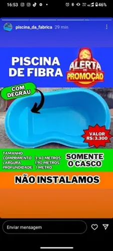 Piscina de fibra modelo feijão com degrau 