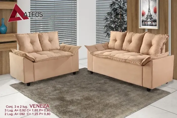 sala escritorio Conjunto Estofado  02 e 03 Lugares, em Suede Liso 