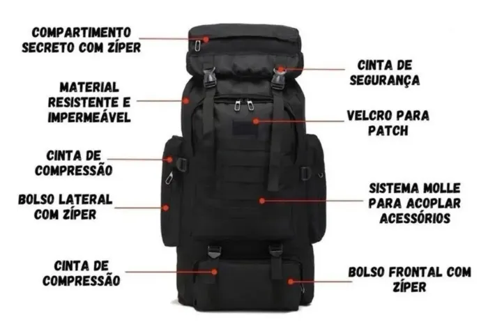 Mochila Tática Militar Impermeável 70L - Conforto e Resistência