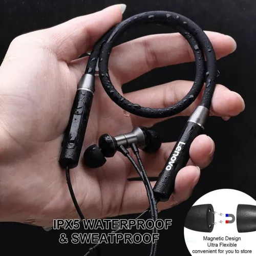 Fone LENOVO Magnético/Bluetooth 5.1/especial para esportes Ergonômico/Graves++/8h Bateria