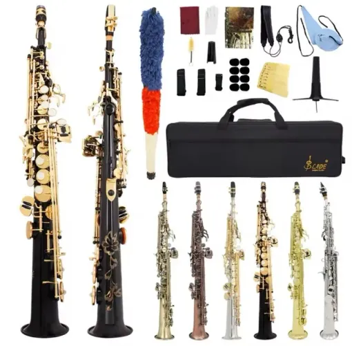 Soprano Sax Bb Preto Ch Douradas Slade Luthieria ProfissionaL MUITOS ACESSÓRIOS IMPORTANTE