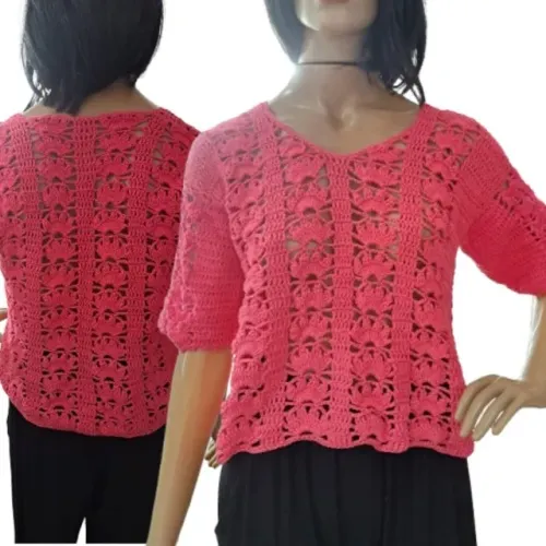 blusa croche manga