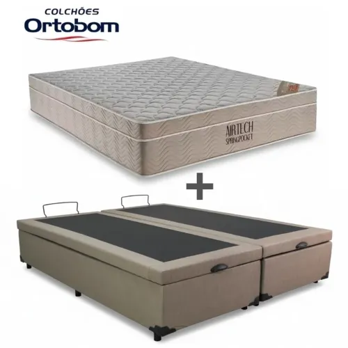 Colchão Queen Airtech Ortobom + Box Baú Queen Blindado rf765