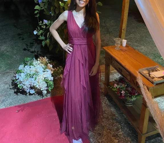 Vestido de festa longo marsala