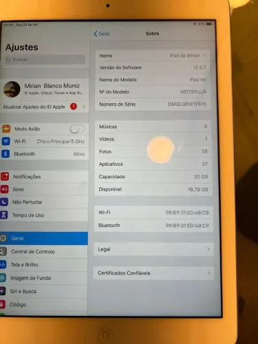 iPad Air A1404 Tela 9,7" (não aceito oferta inferior ao valor anunciado)