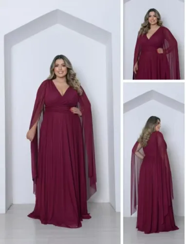 Vestido de festa longo Marsala/Vinho tule