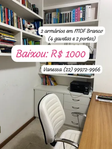BAIXOU! R$ 990,00 - 2 Armários de MDF branco (4 gavetas e 2 portas)