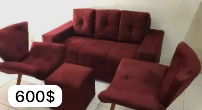 Kit de sofa 3 lugares com poltronas e puff