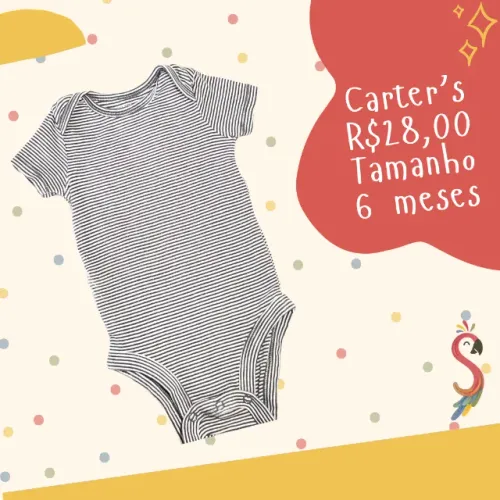 Body Manga Curta Listrado Cinza Carter's