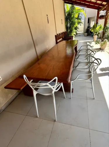 Mesa de Madeira Maciça 3m com Banco e 6 Cadeiras