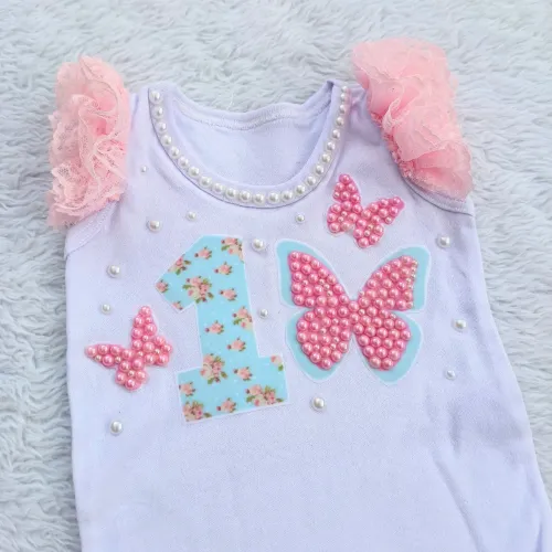 Body Tematico para aniversário borboletas 1 ano