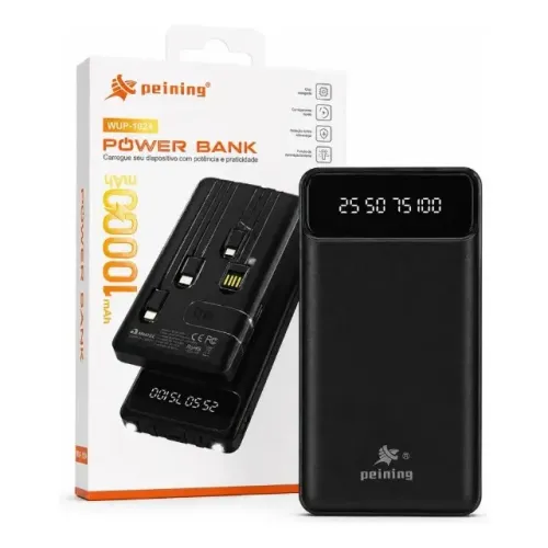 Power Bank 10000mAh Original | Carregamento Rápido | 4 Cabos Integrados | Novo