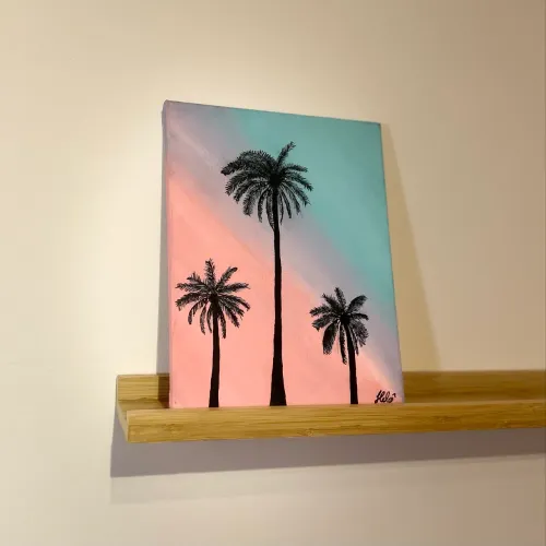 Quadro decorativo pintado à mão - Céu das Palmeiras (15x20 cm)
