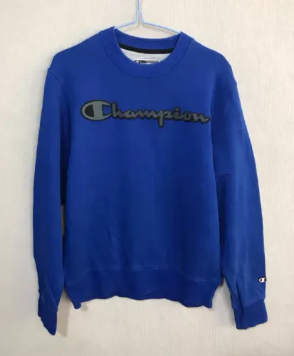 Moletom Gola Careca Champion, Azul, Tamanho M - Usado